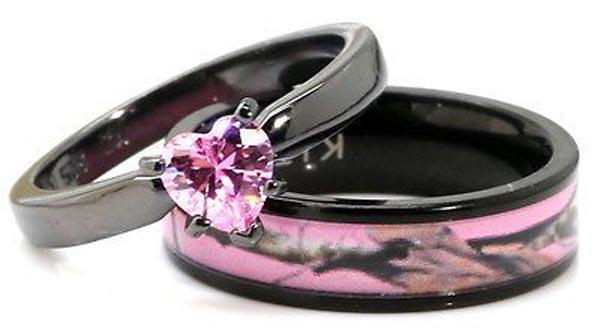 Pink Camo Wedding Rings Sets